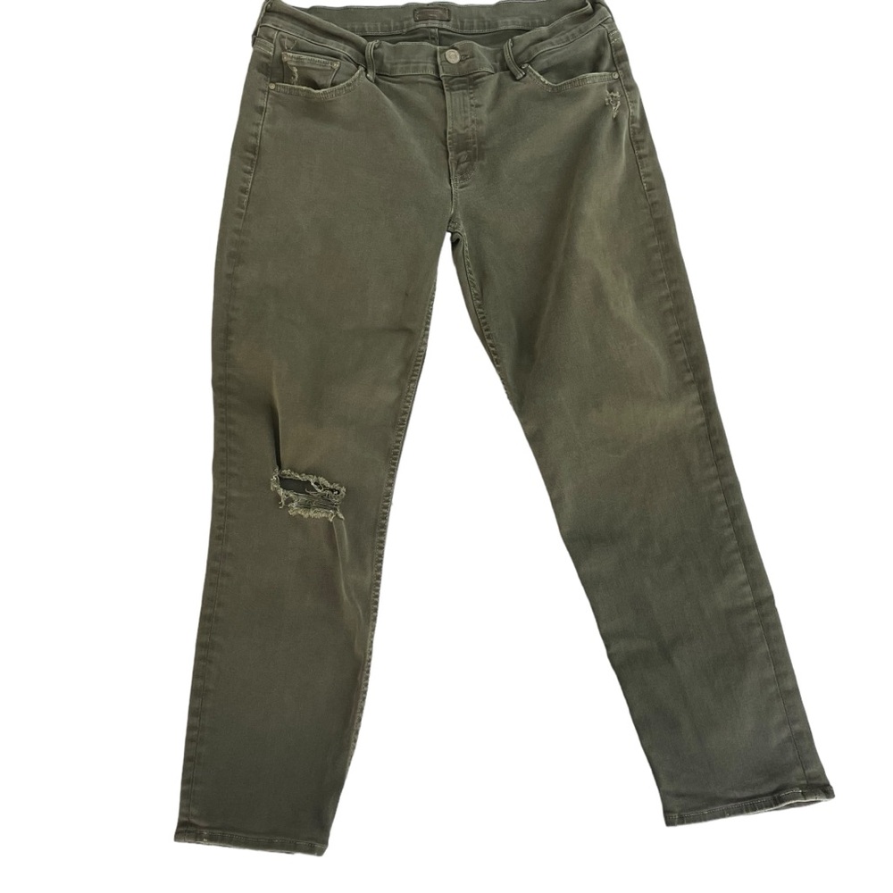 Mother The Drop Out Jeans Moss Green Stretch Crop Distressed Style Sz 28 - Picture 2 of 15